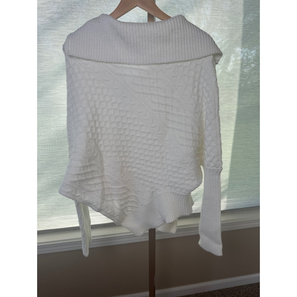Elan White Cable Knit‎ Asymmetrical Zip Poncho Sweater Womens L Large - Picture 4 of 9